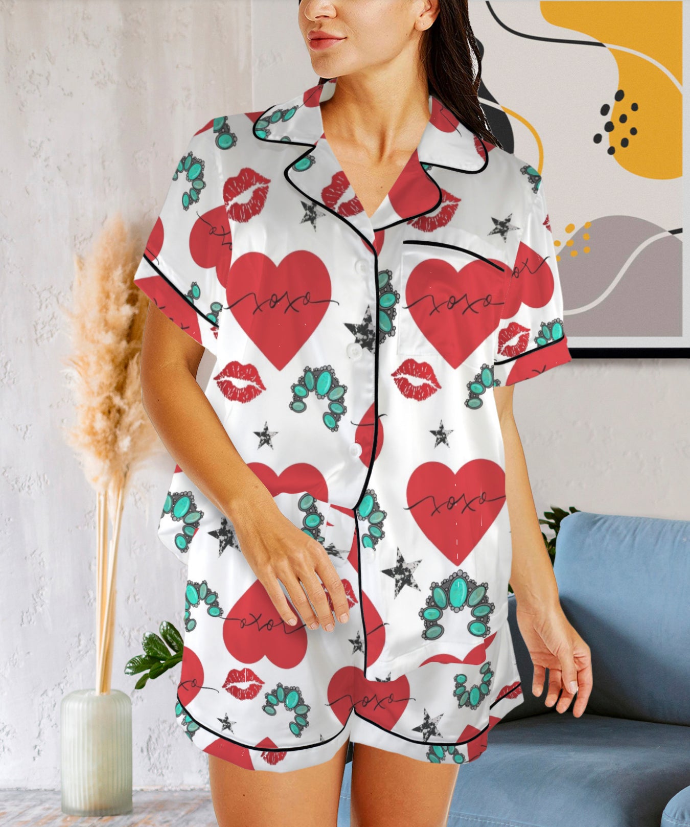 Satin PJ Set-Hearts