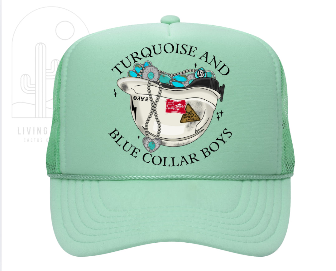 TURQUOISE & BLUE COLLAR BOYS TRUCKER HAT