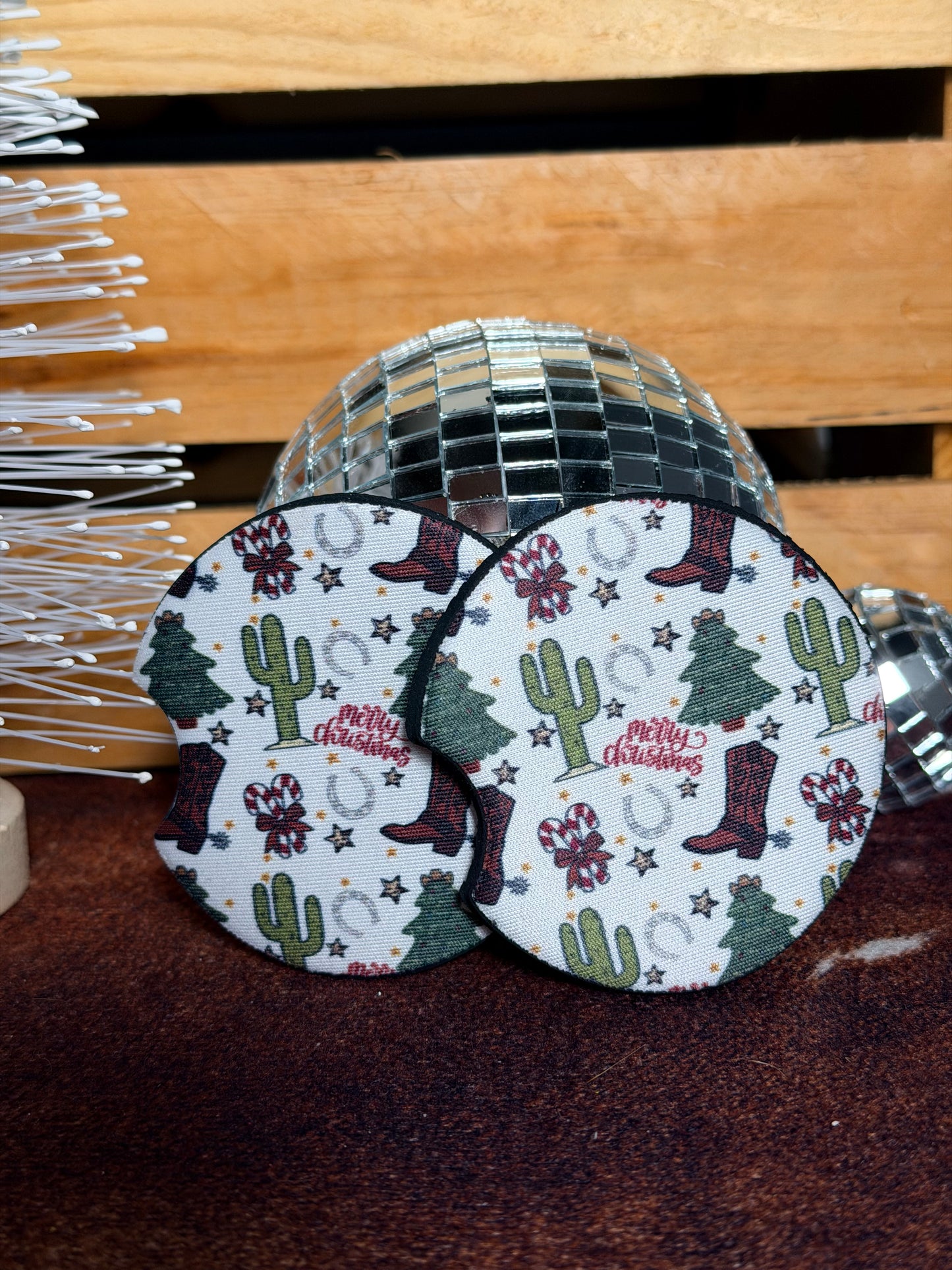 Western Christmas Car Coasters