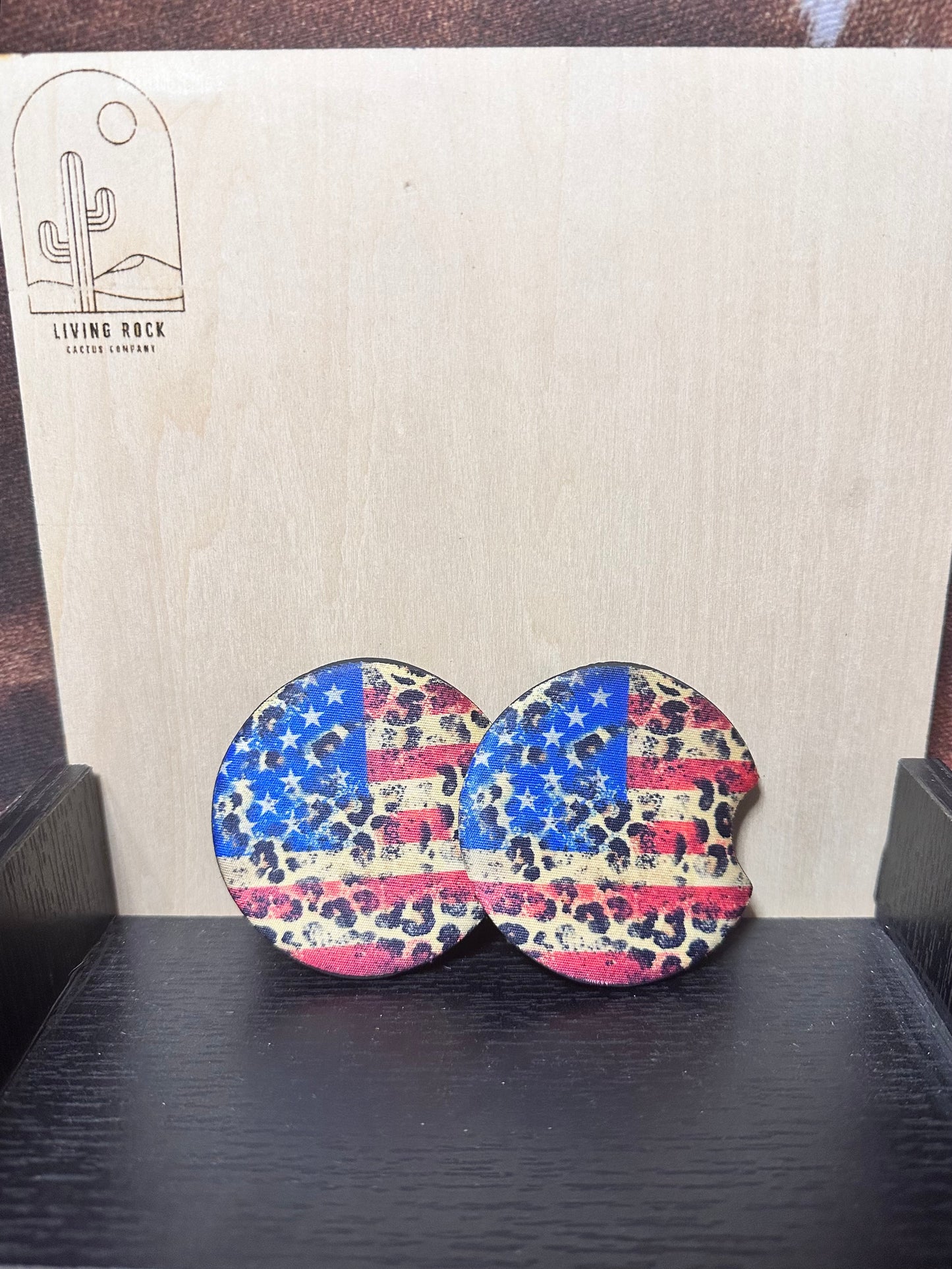 American Flag Cheetah Car Coasters