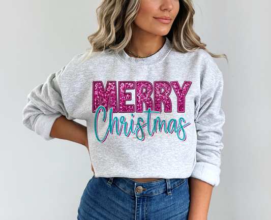 Merry Christmas Faux Embroidery Crewneck or Shirt