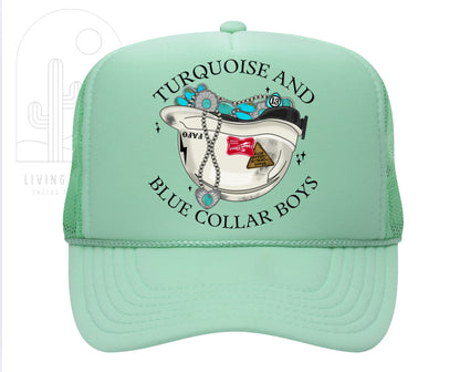 TURQUOISE & BLUE COLLAR BOYS TRUCKER HAT