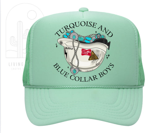 TURQUOISE & BLUE COLLAR BOYS TRUCKER HAT