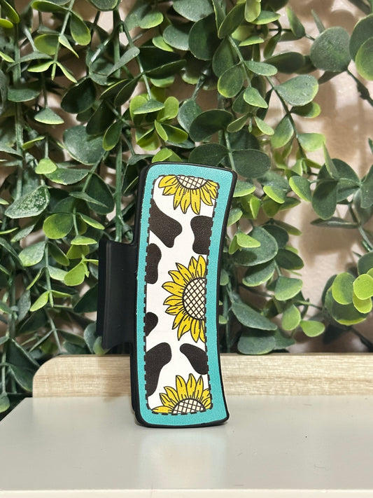 Cow Print & Sunflowers Claw Clip